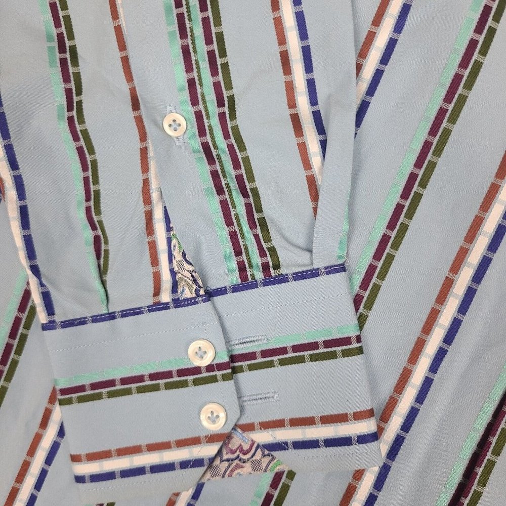 Robert Graham Button Up Shirt Large/XL Blue Stripe Flip Cuff Size Mens - Picture 5 of 11